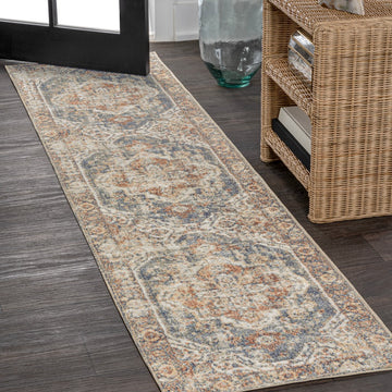 Keesha Bold Distressed Medallion Low-Pile Machine-Washable Area Rug